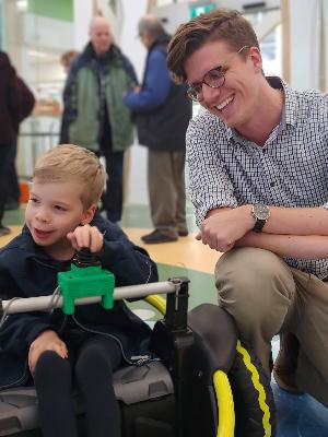 Myself with a happy client who was gifted a modified Wild Thing funded by CRF.